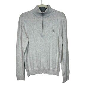 Express Mens M Sweater 100% Cotton Grey 1/4 Zip Preppy Modern Classic Minimalist